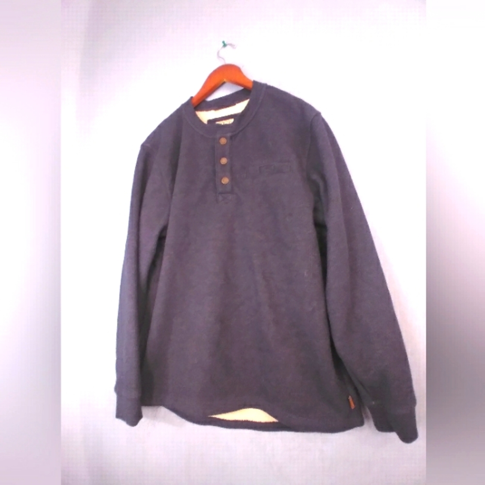 Cozy Henley Long‎ Sleeve Fleece Pullover Sweater with Button Collar Navy Blue
